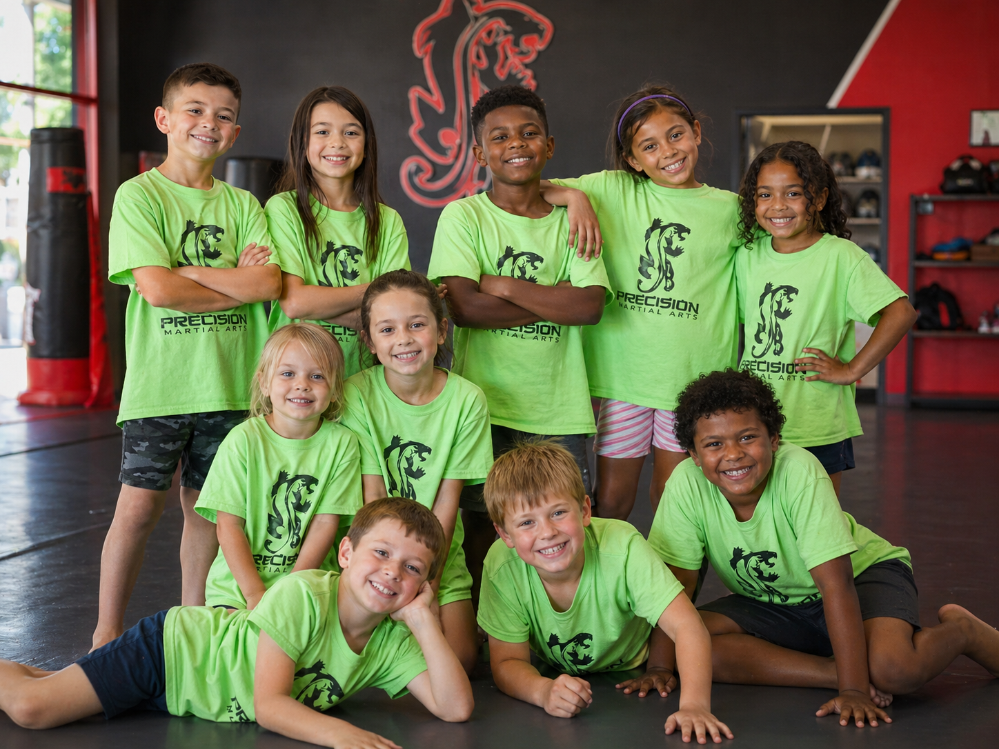 Kids in martial arts summer camp shirts